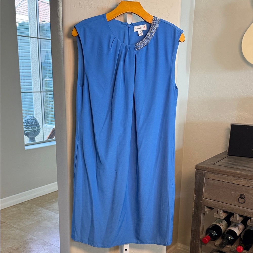 PHILLIP LIM Blue Midi Dress with Embellished Neckline